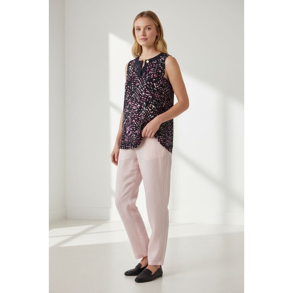 Ellen Tracy Sleeveless Blouse Black Pink Abstract Print Womens Small Office